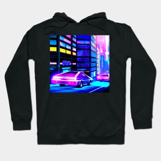 Cyberpunk car chase  in synthwave city Hoodie